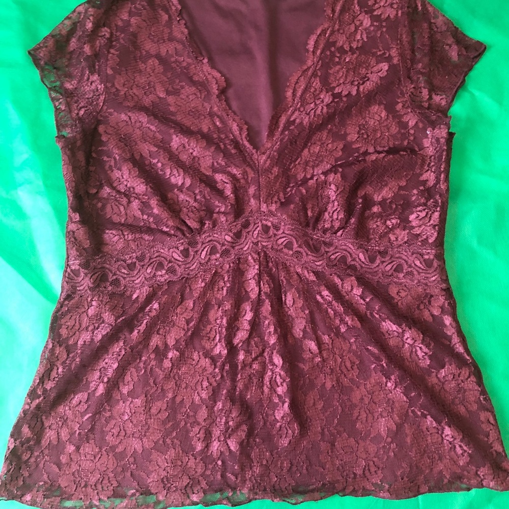 Petite Medium Burgundy Lace top